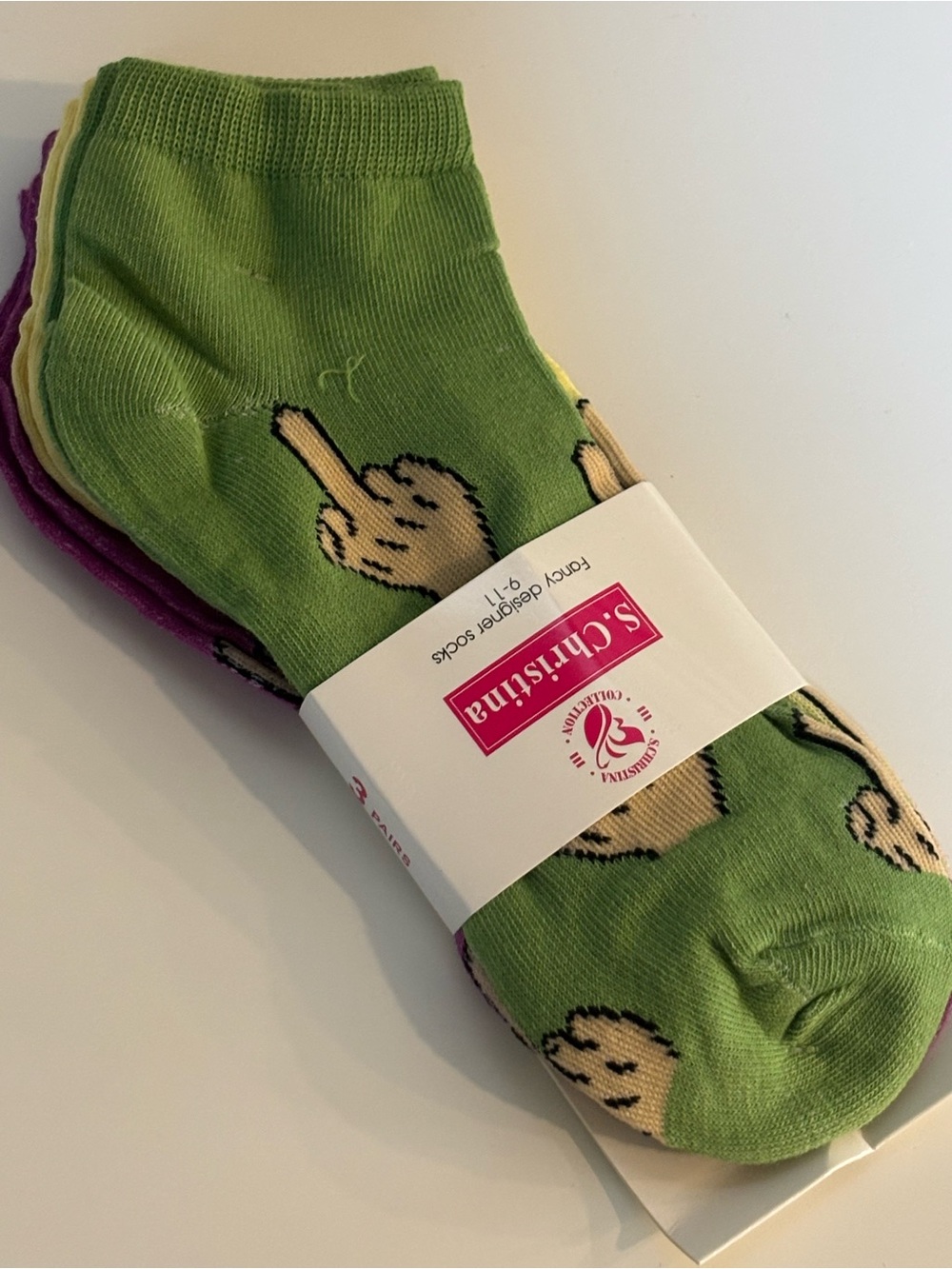 Christina Novelty Ankle Socks 3 Pack Funny Middle Finger Graphic Women 9-11
